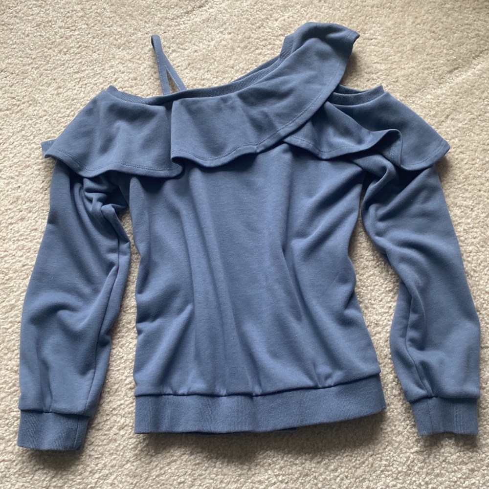 Alison Jay Slate Blue Ruffle Sweatshirt - Picture 3 of 3